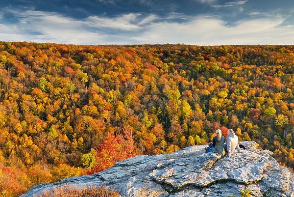 Couple at Lindy Point in Autumn, Blackwater Falls State Park, West Virginia, USA
