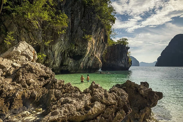 Couple in Tropical Bay, Andaman Sea, Phang-nga, Thailand, Asia