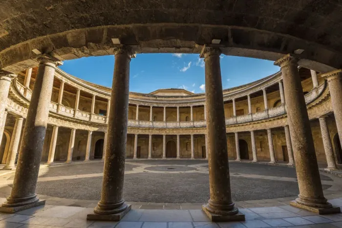 Framed Print : Courtyard of the Palace of Charles V or Palacio de Carlo V, Alhambra palace, Granada