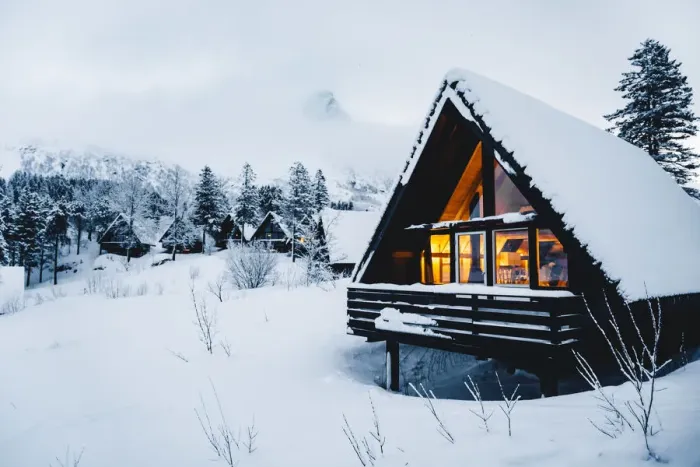 Framed Print : Cozy house covered with fresh snow in Svolvaer. Lofoten Islands, Nordland, Norway