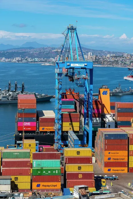 Framed Print : Cranes and cargo containers stacked at Port of Valparaiso, Caleta Portales, Valparaiso, Valparaiso Province, Valparaiso Region, Chile Framed Print : Cranes and cargo containers stacked at Port of Valparaiso, Caleta Portales, Valparaiso, Valparaiso Province, Valparaiso Region, Chile