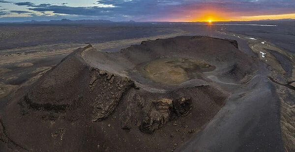 A crater near Myvatn at sunset during summer, Norourland eystra, Iceland