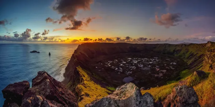 Framed Print : Crater of Rano Kau Volcano at sunset, Easter Island, Chile Framed Print : Crater of Rano Kau Volcano at sunset, Easter Island, Chile