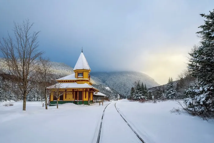 Framed Print : Crawford Notch Depot in winter, White Mountain National Forest, Carroll, New Hampshire, USa Framed Print : Crawford Notch Depot in winter, White Mountain National Forest, Carroll, New Hampshire, USa