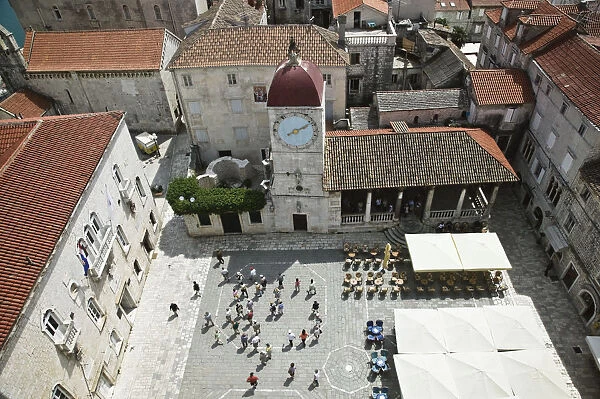 Croatia, Central Dalmatia, Trogir, Town Hall & John Paul II Square from the Cathedral