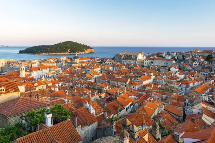 Framed Print : Croatia, Dalmatia, Dubrovnik, Old town, View of the rooftops and island of Lokrum Framed Print : Croatia, Dalmatia, Dubrovnik, Old town, View of the rooftops and island of Lokrum