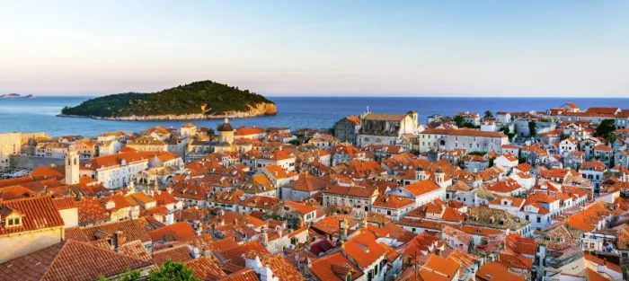 Framed Print : Croatia, Dalmatia, Dubrovnik, Old town, View of the rooftops and island of Lokrum Framed Print : Croatia, Dalmatia, Dubrovnik, Old town, View of the rooftops and island of Lokrum