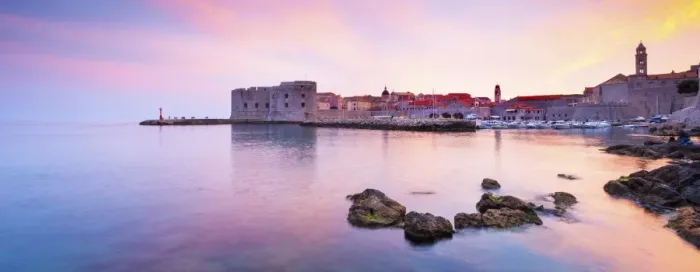 Framed Print : Croatia, Dalmatia, Dubrovnik, Old town, Sunset over the city walls and harbour