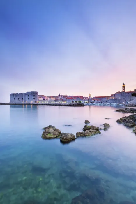 Framed Print : Croatia, Dalmatia, Dubrovnik, Old town, Sunset over the city walls and harbour Framed Print : Croatia, Dalmatia, Dubrovnik, Old town, Sunset over the city walls and harbour