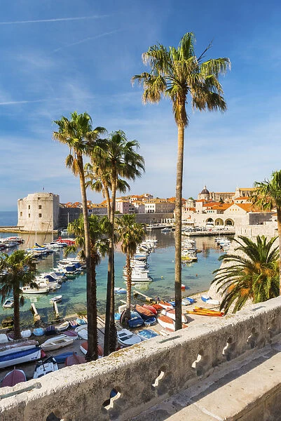 Croatia; Dalmatia; Dubrovnik; Old town, View of the harbour from the Pila Gate
