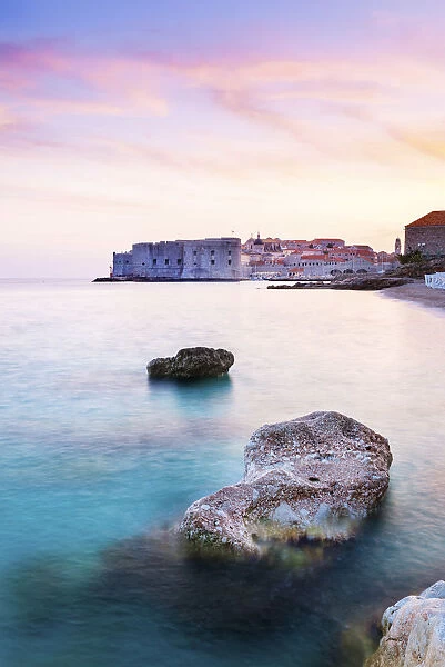 Croatia, Dalmatia, Dubrovnik, Old town, Sunset from Banya Beach