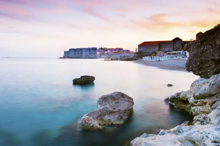 Framed Print : Croatia, Dalmatia, Dubrovnik, Old town, Sunset from Banya Beach Framed Print : Croatia, Dalmatia, Dubrovnik, Old town, Sunset from Banya Beach