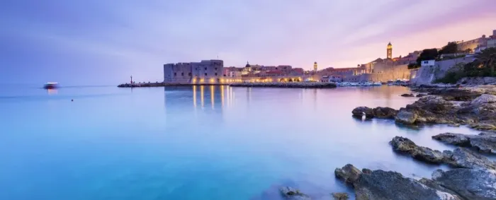 Framed Print : Croatia, Dalmatia, Dubrovnik, Sunset over the old town and harbour Framed Print : Croatia, Dalmatia, Dubrovnik, Sunset over the old town and harbour