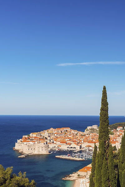 Croatia, Dalmatia, Dubrovnik, View of the old town from above