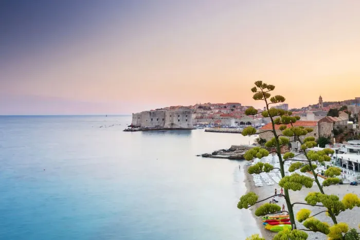 Framed Print : Croatia, Dubrovnik, Sunset over Banya Beech Framed Print : Croatia, Dubrovnik, Sunset over Banya Beech