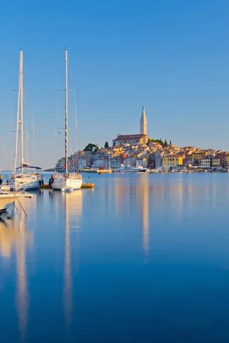 Framed Print : Croatia, Istria, Rovinj, harbour and Cathedral of St. Euphemia