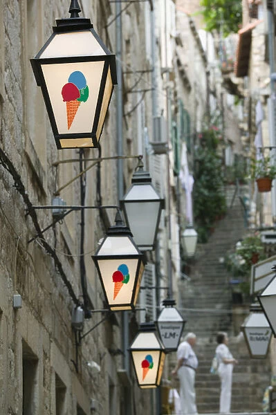 Croatia, Southern Dalmatia, Dubrovnik, Old Town, cafe signs