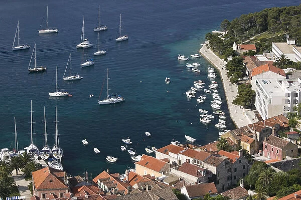 Croatia, Southern Dalmatia, Hvar Island, Hvar Town from Fortress Spanjol