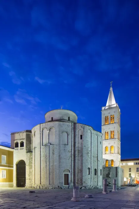 Framed Print : Croatia, Zadar Region, Zadar. Roman ruins in front of the Church of St Framed Print : Croatia, Zadar Region, Zadar. Roman ruins in front of the Church of St