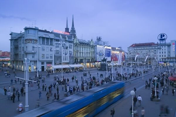 Croatia, Zagreb, Trg Josip Jelacica Square, Trams