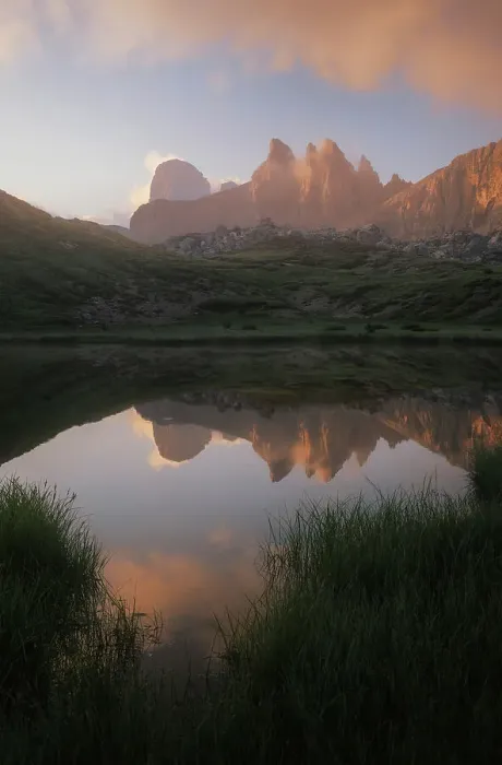 Framed Print : Croda dei Toni reflecting in a small lake near the Locatelli Hut on a clear summer morning. Dolomites, Italy Framed Print : Croda dei Toni reflecting in a small lake near the Locatelli Hut on a clear summer morning. Dolomites, Italy