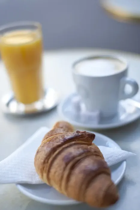 Framed Print : Croissant and coffee in a cafe, Paris, France