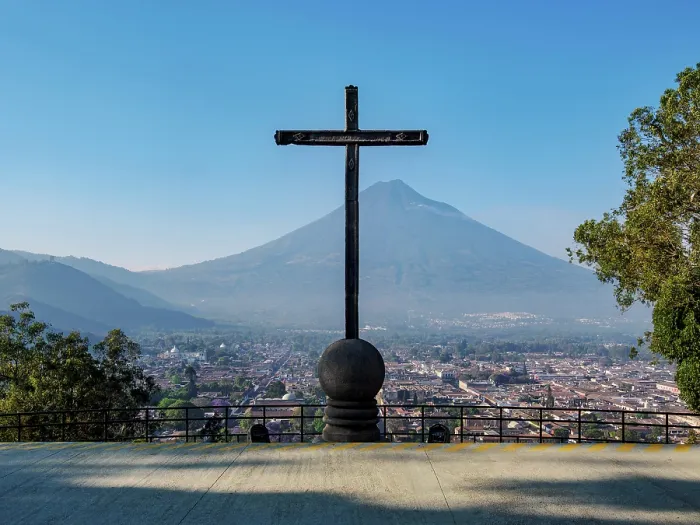 Framed Print : Cross at Cerro de La Cruz, city and Agua Volcano in the background, Antigua Guatemala, Sacatepequez Department, Guatemala Framed Print : Cross at Cerro de La Cruz, city and Agua Volcano in the background, Antigua Guatemala, Sacatepequez Department, Guatemala