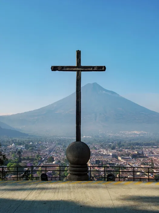 Framed Print : Cross at Cerro de La Cruz, city and Agua Volcano in the background, Antigua Guatemala, Sacatepequez Department, Guatemala Framed Print : Cross at Cerro de La Cruz, city and Agua Volcano in the background, Antigua Guatemala, Sacatepequez Department, Guatemala