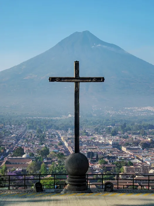 Framed Print : Cross at Cerro de La Cruz, city and Agua Volcano in the background, Antigua Guatemala, Sacatepequez Department, Guatemala Framed Print : Cross at Cerro de La Cruz, city and Agua Volcano in the background, Antigua Guatemala, Sacatepequez Department, Guatemala