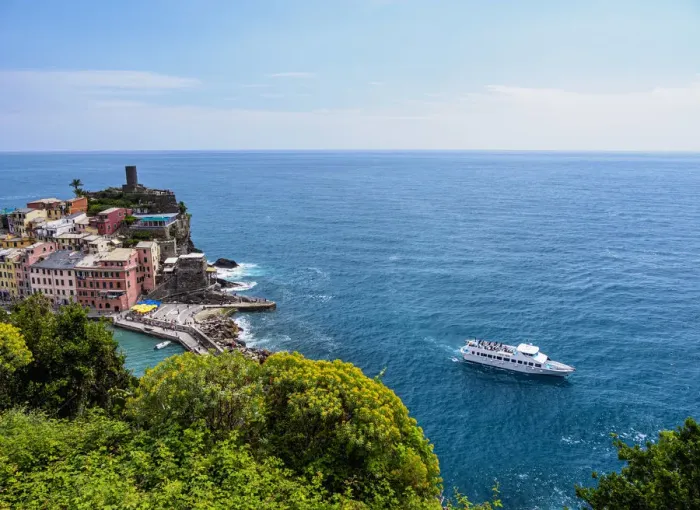 Framed Print : Cruise Ship by the coast of Vernazza, Cinque Terre, UNESCO World Heritage Site, Liguria Framed Print : Cruise Ship by the coast of Vernazza, Cinque Terre, UNESCO World Heritage Site, Liguria