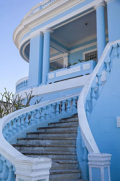 Cuba, Cienfuegos, The Malecon linking the city center to Punta Gorda, Blue mansion