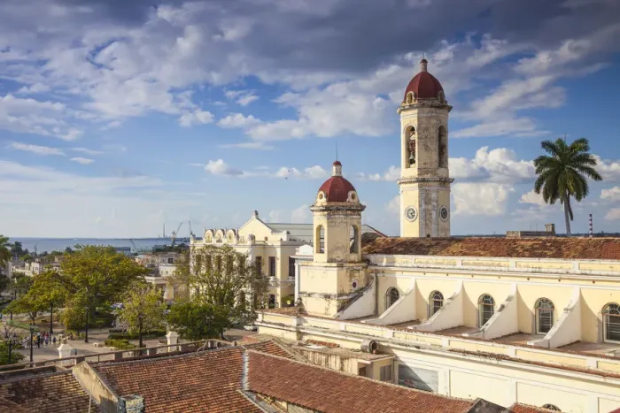 Framed Print : Cuba, Cienfuegos, Parque Marti, View of Catedral de la Purisima Concepcion, in