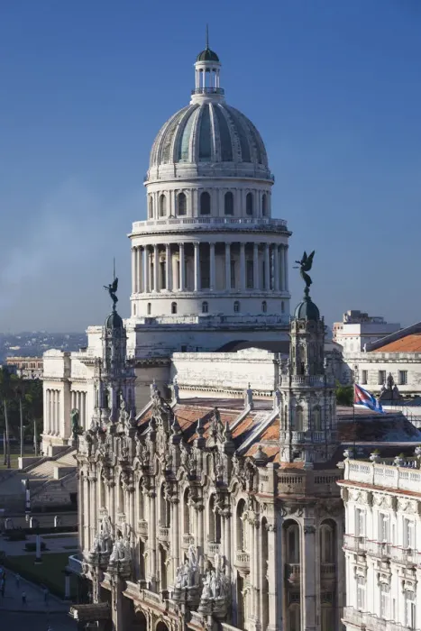 Framed Print : Cuba, Havana, elevated city view towards the Capitolio Nacional with El Teatro de Framed Print : Cuba, Havana, elevated city view towards the Capitolio Nacional with El Teatro de