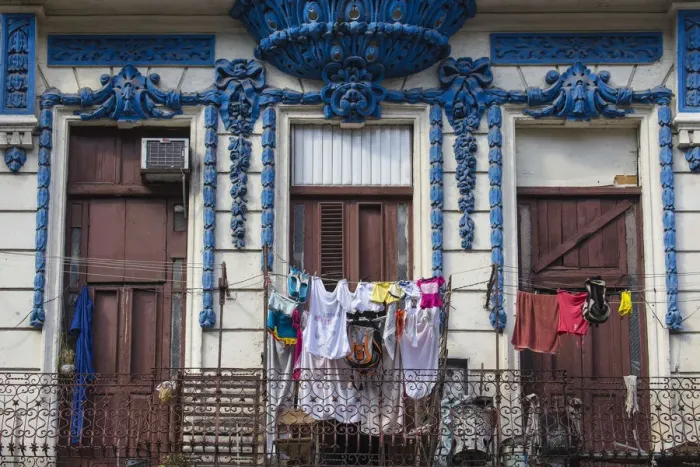 Framed Print : Cuba, Havana, Habana Vieja - Old Havana, Washing hanging on balcony of house Framed Print : Cuba, Havana, Habana Vieja - Old Havana, Washing hanging on balcony of house
