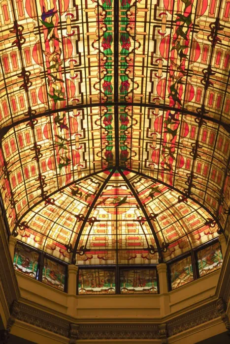 Framed Print : Cuba, Havana, Havana Vieje, , Stained glass dome in lobby of Raquel Boutique Hotel