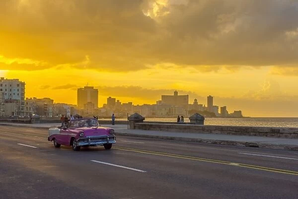 Cuba, Havana, The Malecon, Classic 1950s American car