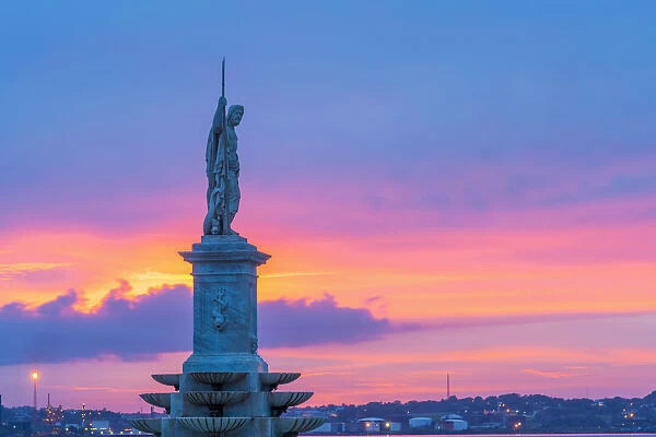 Cuba, Havana, The Malecon, Neptune Statue