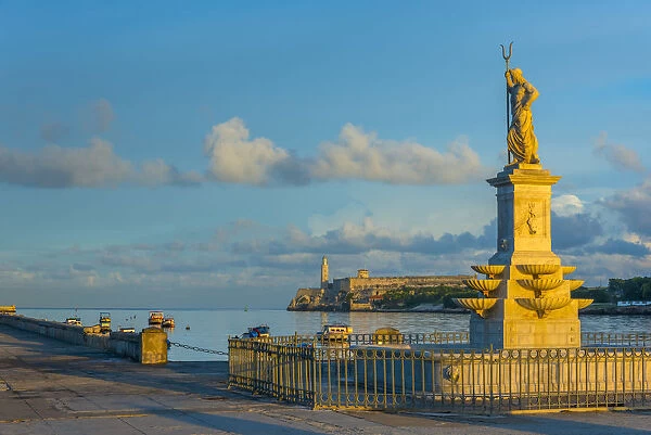 Cuba, Havana, The Malecon, Neptune Statue