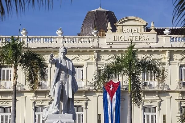 Cuba, Havana, Parque Central, Statue of Jose Marti and the Hotel Inglaterra