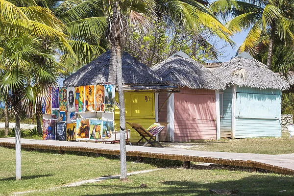 Cuba, Jardines del Rey, Cayo Guillermo, Playa El Paso, Paintings for sale outside