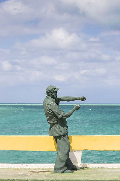 Cuba, Jardines del Rey, Ernest Hemingway statue on causeway linking Cayo Coco to Cayo