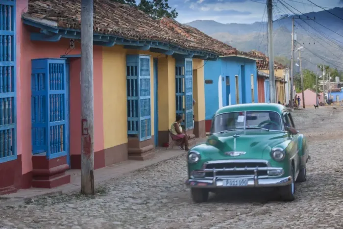 Framed Print : Cuba, Trinidad, Classic American car in historical center Framed Print : Cuba, Trinidad, Classic American car in historical center