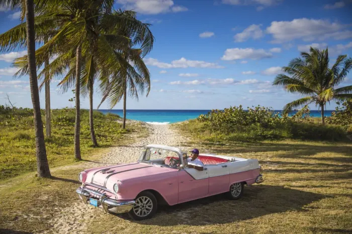 Framed Print : Cuba, Varadero, Pontiac car on Varadero beach Framed Print : Cuba, Varadero, Pontiac car on Varadero beach