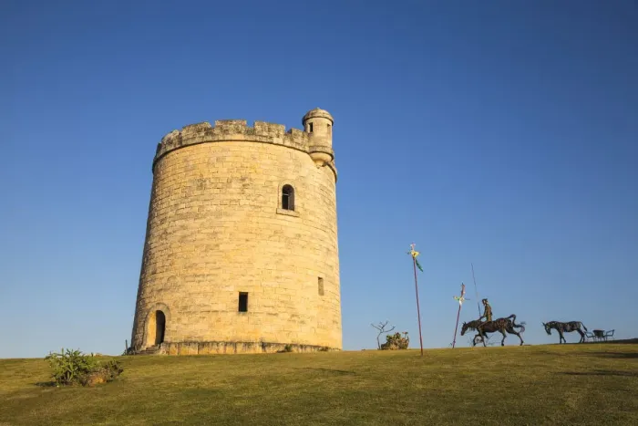 Framed Print : Cuba, Varadero, Stone tower and metal statue of Don Quixote on horseback near Framed Print : Cuba, Varadero, Stone tower and metal statue of Don Quixote on horseback near
