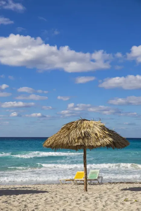 Framed Print : Cuba, Varadero, Sun loungers on Varadero beach Framed Print : Cuba, Varadero, Sun loungers on Varadero beach