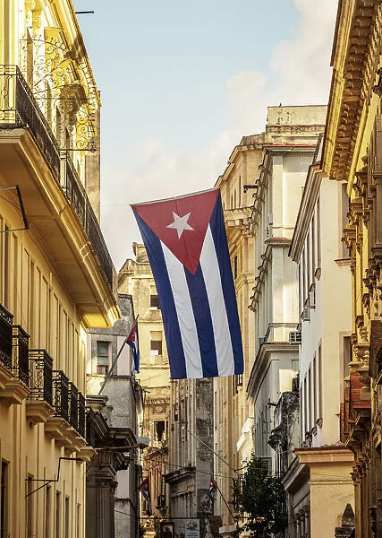 Cuban Flag at La Habana Vieja, Havana, La Habana Province, Cuba