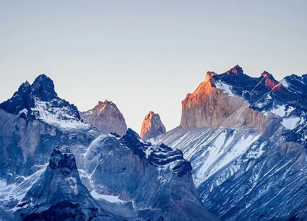 Cuernos del Paine and Mount Almirante Nieto at sunset, Torres del Paine National Park
