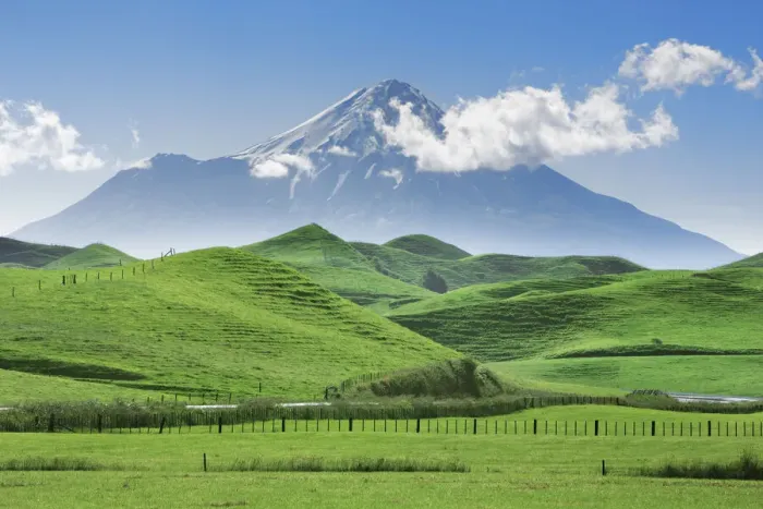 Framed Print : Cultural landscape and Mount Egmont - New Zealand, North Island, Taranaki, Stratford Framed Print : Cultural landscape and Mount Egmont - New Zealand, North Island, Taranaki, Stratford