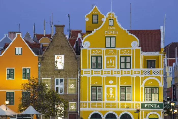 Framed Print : Curacao, Willemstad, Colonial merchant houses lining Handelskade along Punda s Framed Print : Curacao, Willemstad, Colonial merchant houses lining Handelskade along Punda s
