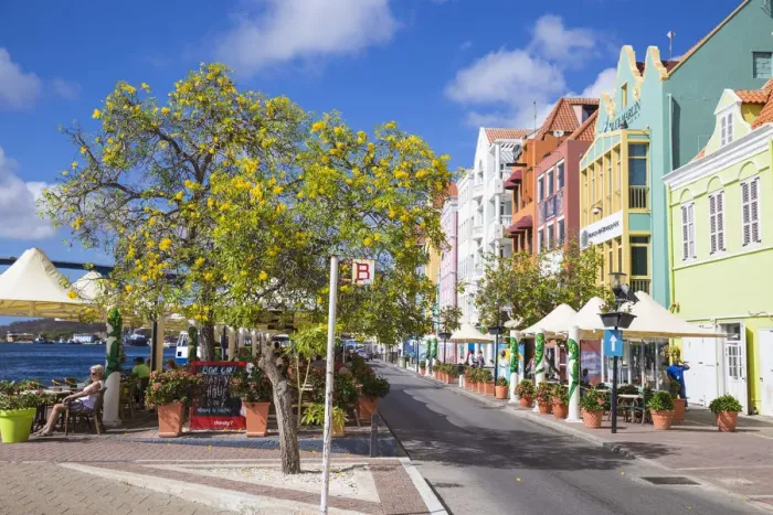 Framed Print : Curacao, Willemstad, Punda, Handelskade, Cafes on the waterfront Framed Print : Curacao, Willemstad, Punda, Handelskade, Cafes on the waterfront